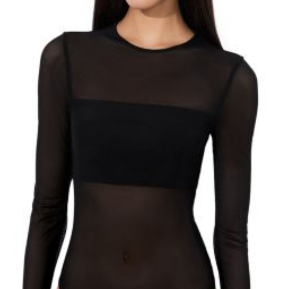 Klassy Network Black Bandeau With Sheer Mesh Thong Bodysuit